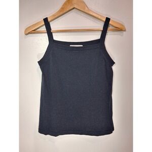 Kevo Navy Blue Sparkly Silk Blend Tank Top Square Neck Metallic Knit Cami Medium